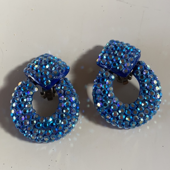 Amazing Vintage Swarovski Blue/Ab Crystal Earring Dome - NEW - Picture 10 of 14